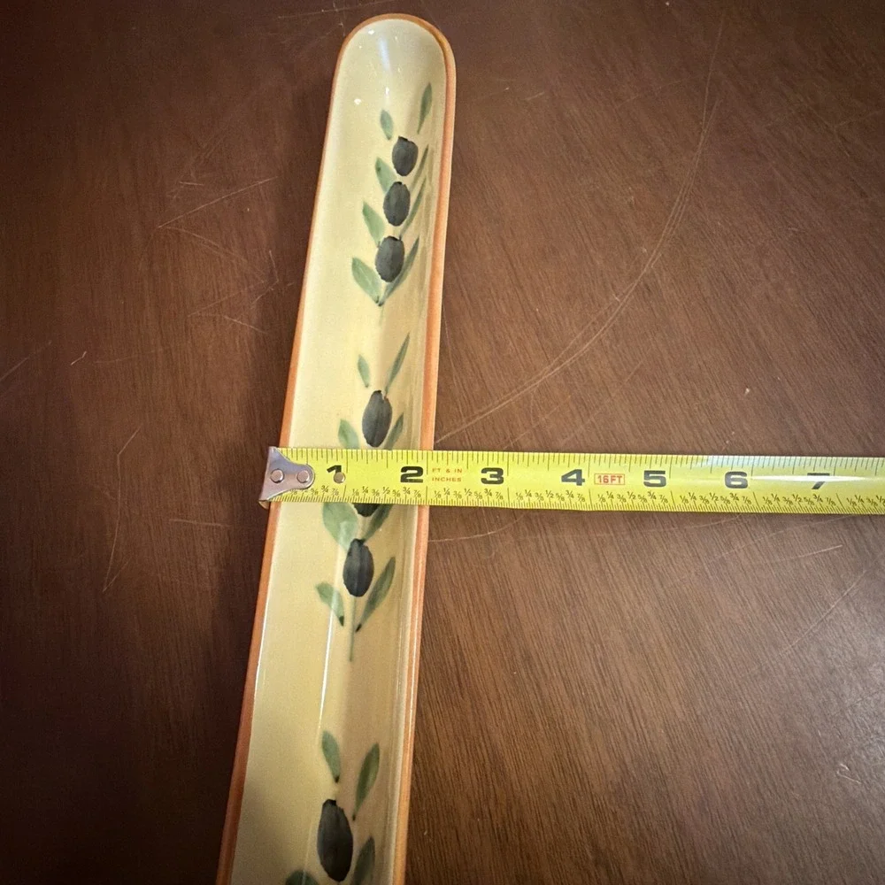 Handmade Pottery Olive Boat Tray Made In Italy Painted With Olives 16.25